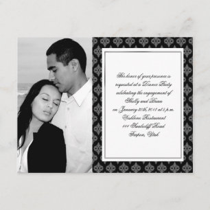 Invitación Compromiso negro y gris de la boda del damasco del