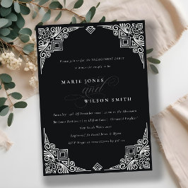 Invitación Compromiso Ornato Clásico en Blanco y Negro