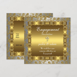 invitación Compromiso oro plata blanco antiguo