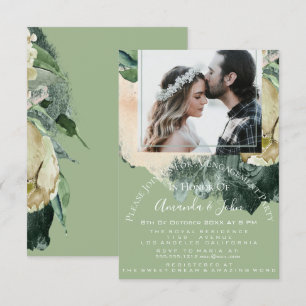 Invitación Compromiso Partido Bridal Shower Foto Mint Floral