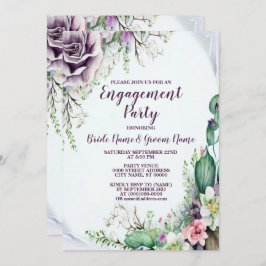 Invitación Compromiso Partido Foliage Verde Morado Floral