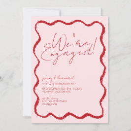 Invitación Compromiso rojo y rosa del borde de la vieira del