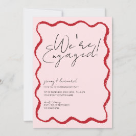 Invitación Compromiso rojo y rosa del borde de la vieira del 