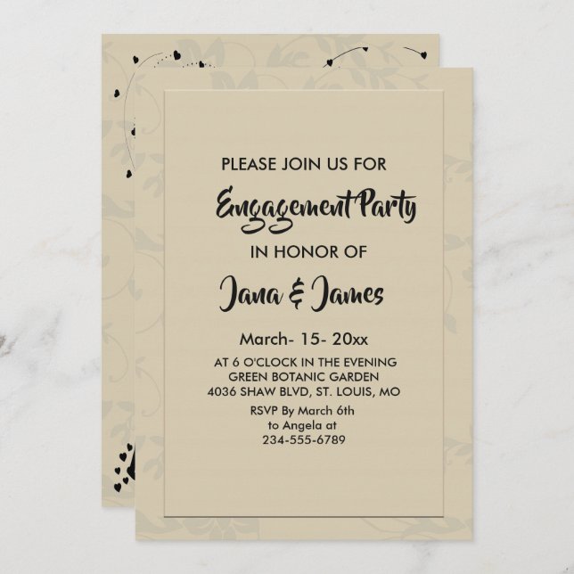 Invitación Compromiso Romántico Moderno (Anverso / Reverso)