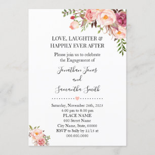 Invitación Compromiso romántico rosado con moda de boho flora
