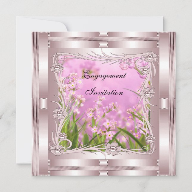 Invitación Compromiso Rosa Art Deco Floral (Anverso)