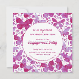 Invitación Compromiso rosa de color de agua de mariposa