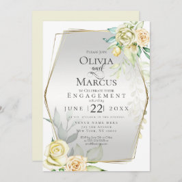 Invitación COMPROMISO | Rosas de Rubor marfil-amarillo acuare