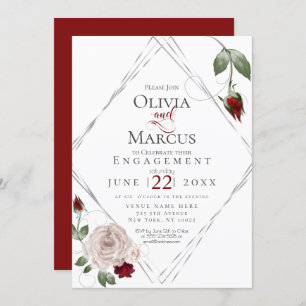 Invitación COMPROMISO Rosas Wine Red y Rubor Watercolor