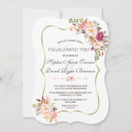 Invitación Compromiso Royal Gold Rubor Pink Floral Burgundy