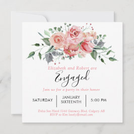 Invitación Compromiso Rubor Rosado Script Floral