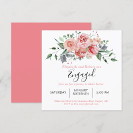 Invitación Compromiso Rubor Rosado Script Floral