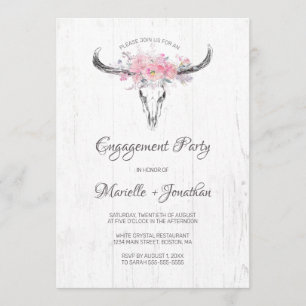 Invitación Compromiso ruso de blanco floral con cráneo de vac