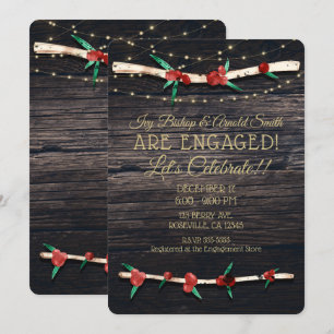 Invitación Compromiso rústico rojo de las ramas y de las