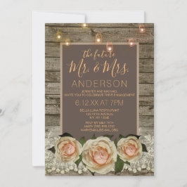 Invitación Compromiso Rústico Rosa Lace Mason Jar String Ligh