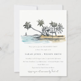 Invitación Compromiso Rústico Tropical Beach Palm Tree Sketch