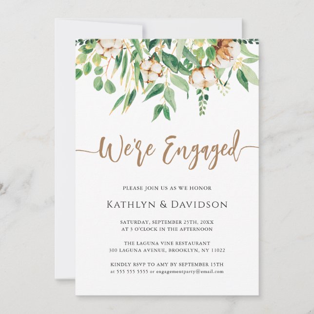 Invitación Compromiso simple con Eucalyptus Floral (Anverso)