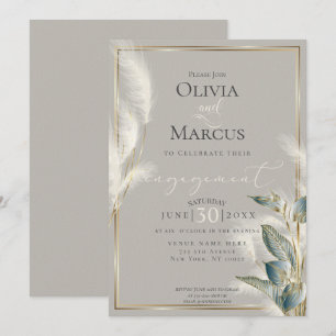 Invitación Compromiso verde azulado de Grass Feathery Pampas