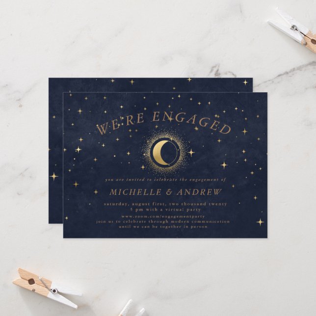 Invitación Compromiso virtual de la luna de oro celeste (Anverso/Reverso In Situ)