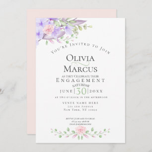 Invitación COMPROMISO   Watercolor Sky Blue Anemone Garden