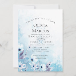 Invitación COMPROMISO | Watercolor Sky Blue Anemone Garden