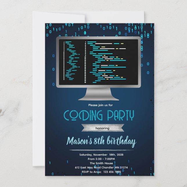 Invitación Computer coding birthday party invitation (Anverso)