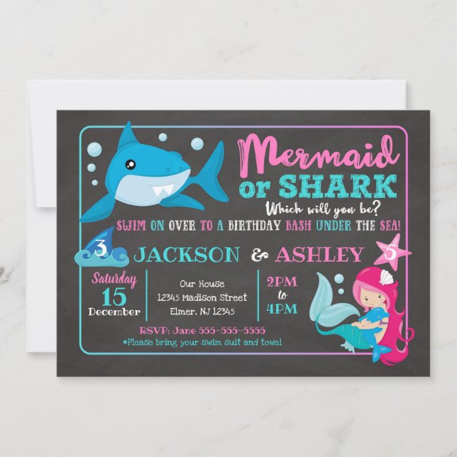 Invitación común del cumpleaños de la sirena y del (Anverso)