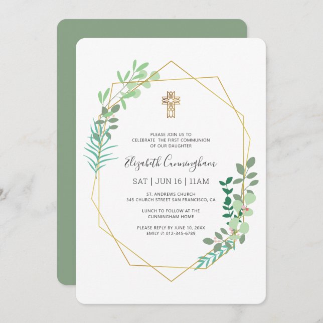Invitación Comunicacion Por Su Foliage Geométrico Gold Cross (Anverso / Reverso)