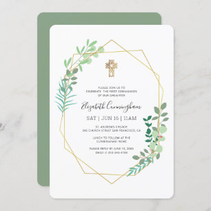 Invitación Comunicacion Por Su Foliage Geométrico Gold Cross