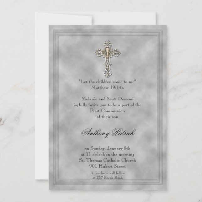 Invitación Comunión cruzada de plata (Anverso)