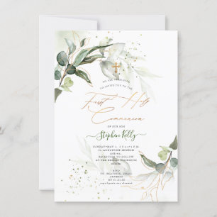 Invitación Comunión de Eucaliptos Rústicos de la Acuarela de