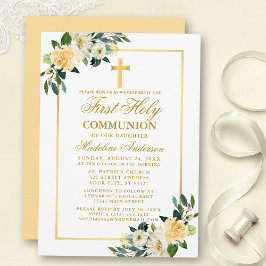 Invitación Comunión de floral blanca amarilla