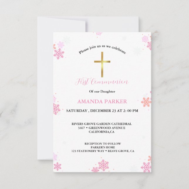 Invitación Comunión de la Cruz de Invierno de Snowflake (Anverso)