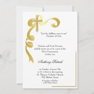 Invitación Comunión de la cruz de la cinta del oro