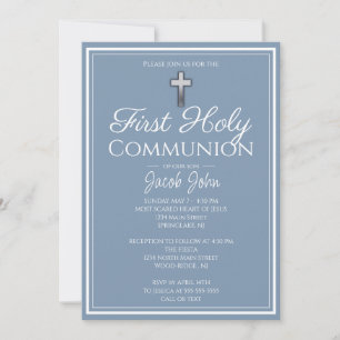 Invitación Comunión de niños Dusty Blue Simple Elegant