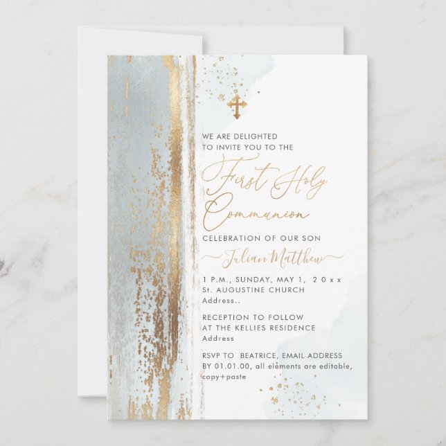 Invitación Comunión de PixDezines H2 azul turbio (Anverso)