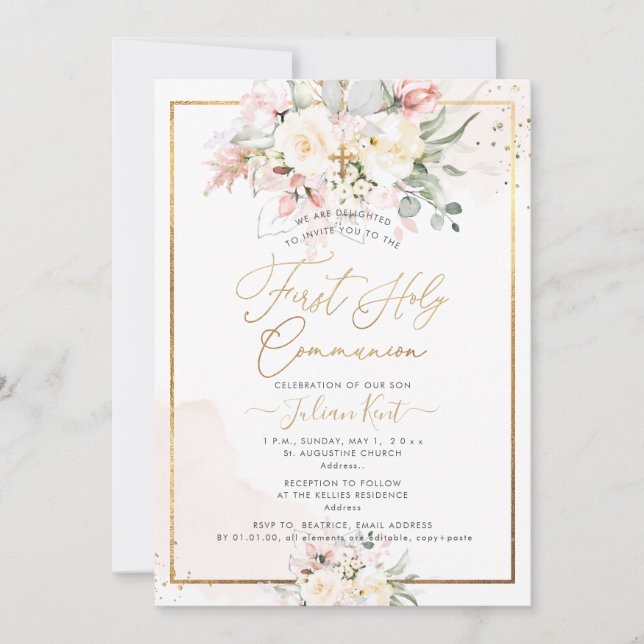 Invitación Comunión de Rosas de Rubor de PixDezines (Anverso)