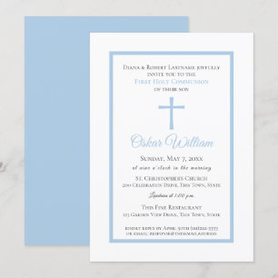 Invitación Comunión del marco azul suave