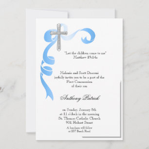 Invitación Comunión entre la plata de la cinta azul