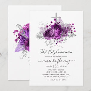 Invitación Comunión floral floral de plumas y acuarelas de pl