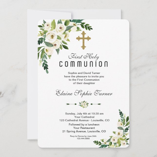 Invitación Comunión floral floral moderna en flor (Anverso)