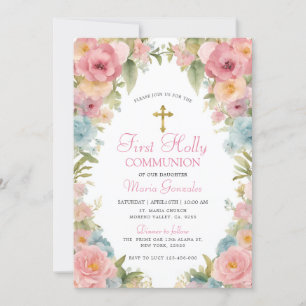 Invitación Comunión floral rosa primera