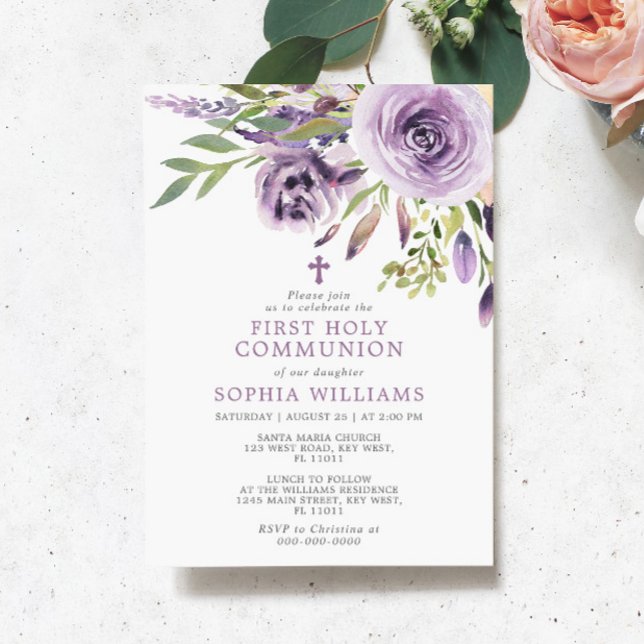 Invitación Comunión floral Rosa púrpura (Subido por el creador)