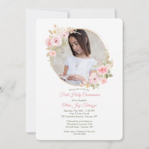 Invitación Comunión floral suave rosa