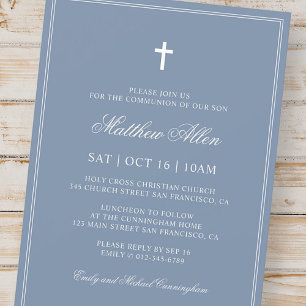 Invitación Comunión para él   Elegante Cruz Clásica