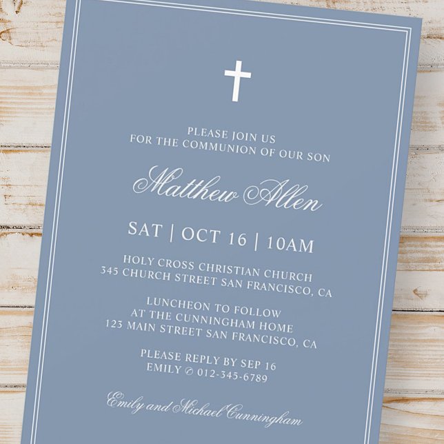 Invitación Comunión para él | Elegante Cruz Clásica (Subido por el creador)