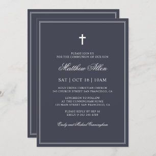 Invitación Comunión para él Elegante Cruz Clásica