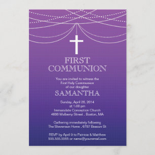 Invitación Comunión púrpura moderna de la cruz de la