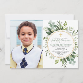 Invitación Comunión sagrada de Eucalipto, verde foto moderna