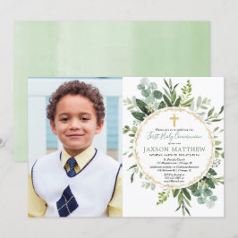 Invitación Comunión sagrada de Eucalipto, verde foto moderna